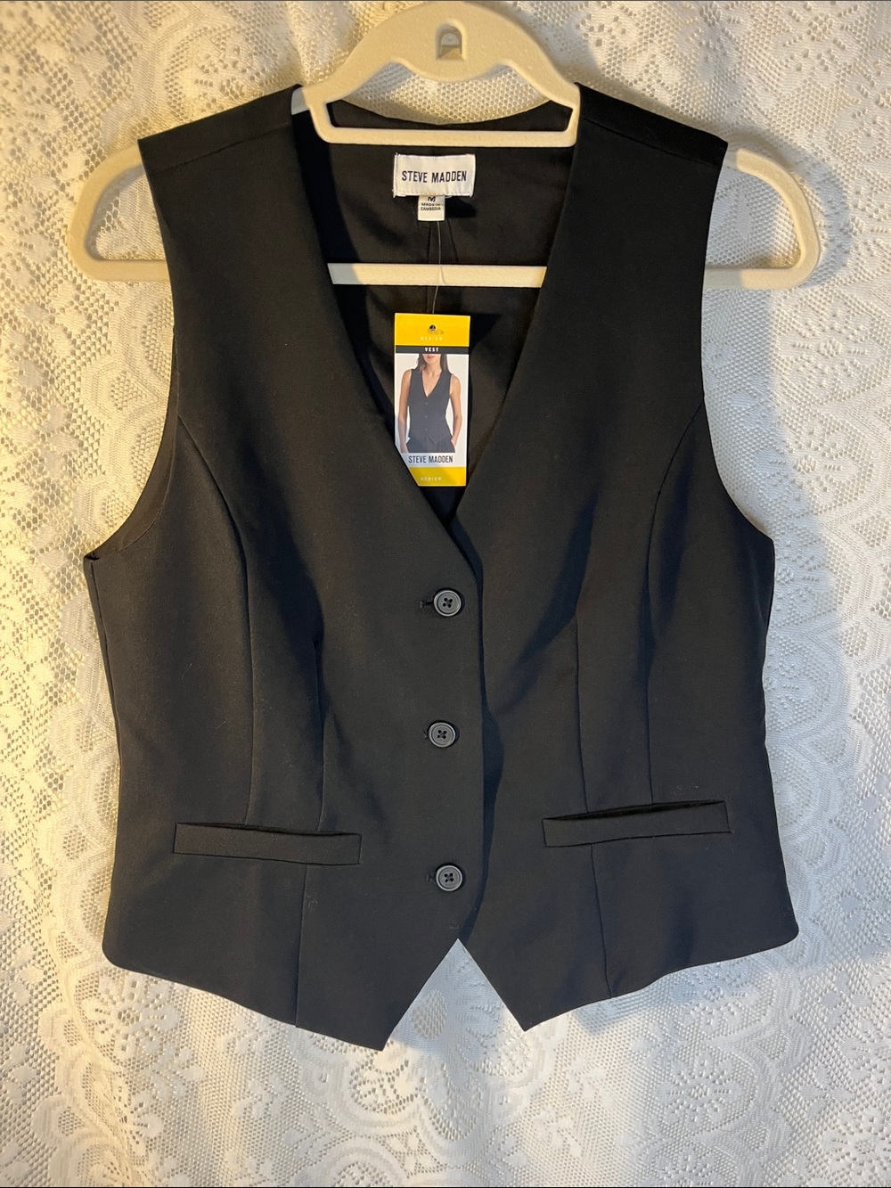Steve Madden Black Women's Tailored Button Vest NWT M